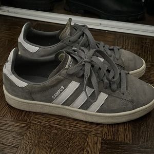 Grey with white stripes Adidas campus shoes